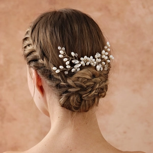 Handmade Bridal Hair Comb Elegant Alloy Artificial Pearl Rhinestone Floral Headpiece Silver Gold Leaf Hair Clip Wedding Accessories