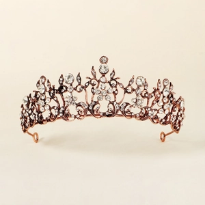 Vintage Alloy Flower Rhinestone Bridal Crown Tiara For Women Wedding Party Antique Gold Electroplated Headband Jewelry