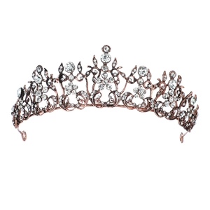 Vintage rose gold bridal tiara with flower pattern and sparkling crystal rhinestones
