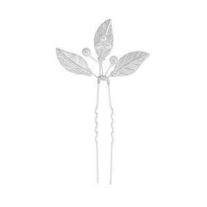Épingle à cheveux argentée avec perles et feuilles pour coiffures de mariage élégantes