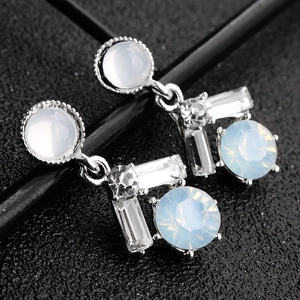Luxury bridal vintage drop earrings with blue crystal flower and silver metal accents