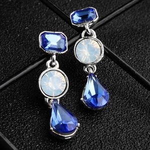 Luxury bridal vintage drop earrings with blue marquise crystals and alloy frame