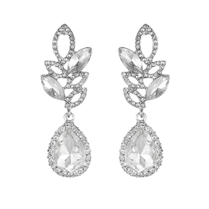 Luxurious bridal drop earrings with pear-shaped crystals and marquise leaf design