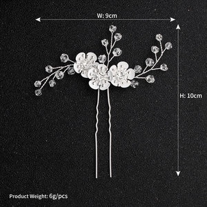 Handcrafted crystal flower bridal hair pin with silver wire and white petals