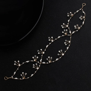 Handgefertigte Braut Haarranke Mit Künstlichen Künstliche Perlen Und Strass Gold Gewebter Kopfschmuck Für Hochzeit Party Damen Schmuck