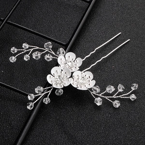 Vintage Flower Hair Stick For Women Handmade Silver Alloy Rhinestone Bridal Wedding Hair Fork Crystal Hair Accessories