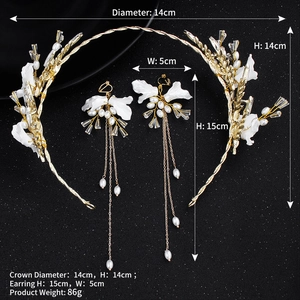 Elegantes Set aus goldener Brautkrone und Quastenohrringen mit Perlen und Kristallen