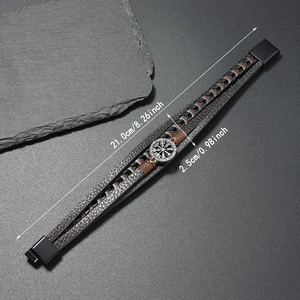 Detail showing vintage compass leather bracelet dimensions: 21cm long and 2.5cm wide
