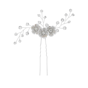 Exquisite bridal hair pin with handmade crystal flowers and silver wire for wedding styling