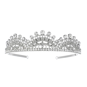 Lujosa corona de novia barroca en aleación de plata con diamantes de imitación para bodas