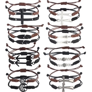 Handgefertigtes Gewebtes Verstellbares Schnur Armband Set Legierung Kreuz Baum Des Lebens Feder Charm Freundschafts Schmuck Für Herren Damen Geschenk