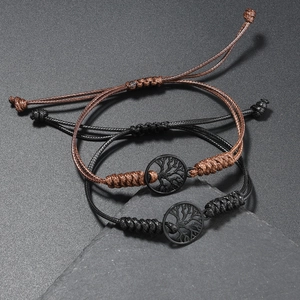 Verstellbare gewebte Lebensbaum-Armbänder in Schwarz und Braun für Freunde und Paare