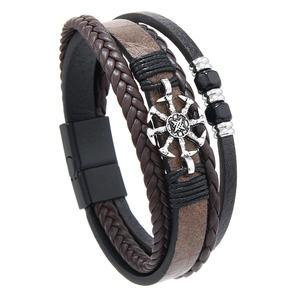 Bracelet multicouche en cuir vintage pour homme avec pendentif étoile et fermoir magnétique