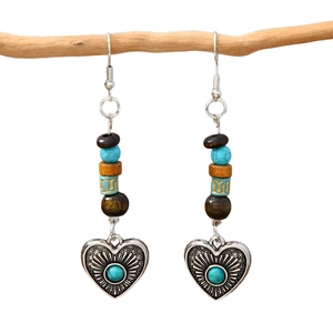 Vintage bohemian turquoise earrings with bull head heart pendant in western ethnic style