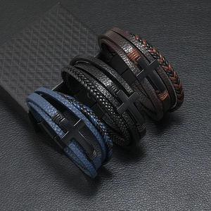 Men Vintage Multi Layer Woven Leather Bracelet Alloy Cross Pendant Punk Jewelry For Daily Wear Magnetic Buckle Gift