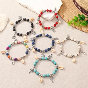 Bohemian Ocean Style Beaded Bracelet For Women Alloy Turquoise Natural Shell Charms Beach Vacation Jewelry Bracelet