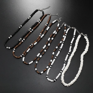 Ensemble de 6 colliers bohèmes en noix de coco et perles de bois pour hommes avec fermoir argent