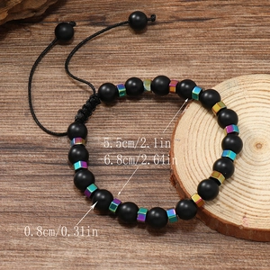 Bracelet surfeur réglable en perles de bois avec cubes irisés et perles noires mates