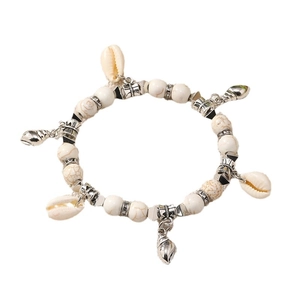 Bohemian beach style white turquoise bead bracelet with seashell and conch charms