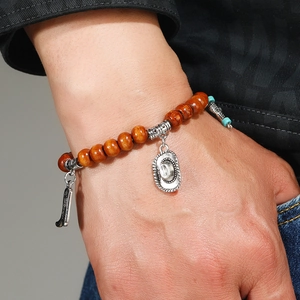 Bohemian stacked multi-layer beaded bracelet set with cowboy hat and boot charms