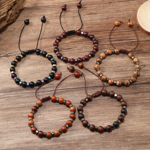 Bracelet Homme Minimaliste en Perles de Bois Ajustable Corde Tressée Poignet de Surfeur Vintage Hématite Style Ethnique Bijoux Artisanaux Cadeau