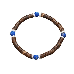 Bracelet fait main en perles de coco avec pierres turquoise et perles de coquillage