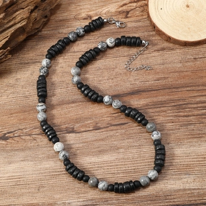 Collar bohemio de cuentas de coco, cuentas de madera y piedra natural para hombres