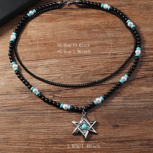 Plan de taille du collier double épaisseur avec pendentif hexagramme et perles mates