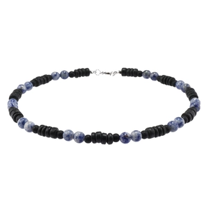 Collar bohemio con cuentas de mármol azul, discos de coco y cierre de metal para hombre