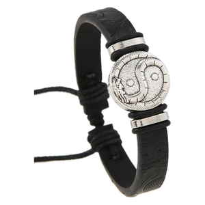 Handcrafted woven leather bracelet for men featuring dragon and yin yang magnetic clasp