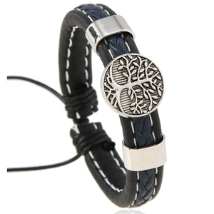 Retro multi-layer leather bracelet for men featuring a metallic Tree of Life charm