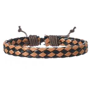 Vue détaillée des bracelets en cuir tressé avec fermoir à nœud coulissant réglable