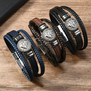 Men Multi-layer Braided PU Leather Bracelet Vintage Alloy Anchor Charm Magnetic Clasp Nautical Streetwear Jewelry Gift