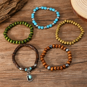 Five-piece bohemian men's bracelet set with coconut shell wood beads and turquoise stones