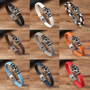 Geflochtenes Leder Fußball Armband Edelstahl Verschluss Sportliches Fußball Charm Armband Für Herren Damen Fans Schmuck