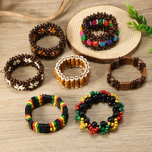 Ensemble de 7 bracelets bohèmes en perles de bois colorées multicouches élastiques