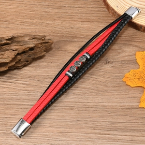 Bracciale multistrato in pelle intrecciata con ciondoli Albero della Vita e chiusura