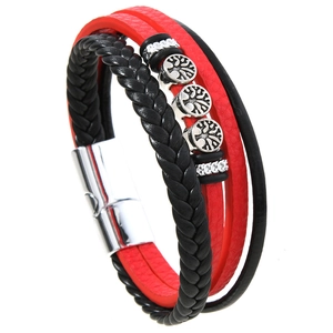 Bracciale multistrato in pelle intrecciata a mano con ciondoli albero della vita