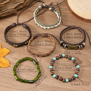Detailed view of bohemian 6pcs set bracelet showing size specs and vintage charms