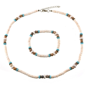 Boho-Schmuckset mit Türkisperlen, Holzperlen und Kokosnussschalen-Halskette für Damen