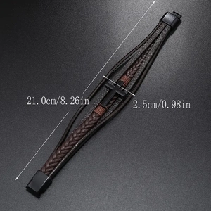 Detail showing multilayer braided leather bracelet with black cross and magnetic clasp