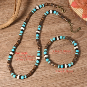 Böhmisches Schmuckset mit Türkisperlen und Kokosnussschalen-Halskette und Armband