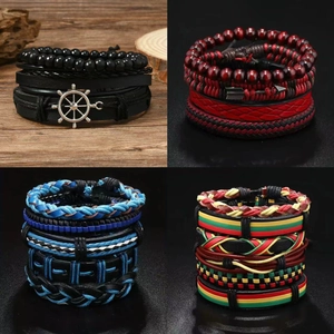 Vintage Leather Braided Bracelet For Men Handcrafted Alloy Rudder Arrow Charms Multilayer Wrap Jewelry Casual Daily Accessories