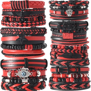 Bracelet Multicouche en Cuir PU Avec Charmes en Alliage Lion Étoile Gouvernail Boho Vintage Punk Style Bijoux Tissés à la Main Pour Hommes Femmes Unisexe
