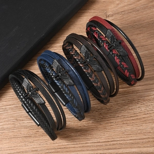 Herren Retro Adler PU Lederarmband Zinklegierung Magnetverschluss Geflochten Punk Rock Biker Handgelenkband Handgewebt Schmuck