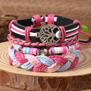Ensemble de bracelets bohèmes avec perles turquoise, cuir et breloque arbre de vie