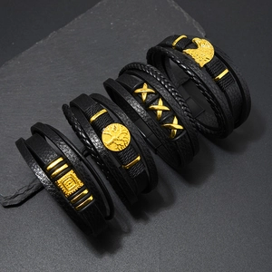 Men's Retro Multi-Layer Braided PU Leather Bracelet Gold Alloy Tree of Life Eagle Owl Charms Handmade Magnetic Clasp Bracelet Jewelry