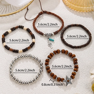 Boho-Perlenarmband Set mit Musiknoten und Sternanhängern mehrlagig 5-teiliges Set