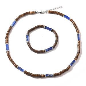 Parure de bijoux bohème avec perles de coco et pierres bleues pour look de plage