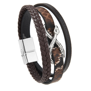Men's multi-layer leather snake bracelet with magnetic clasp in punk hip-hop style